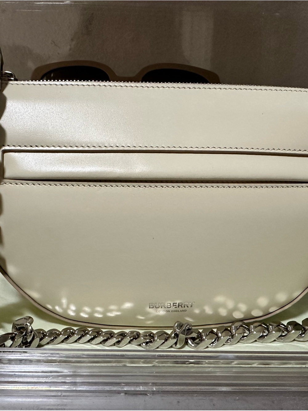 Burberry Cream Leather Chain Crossbody Saddle Bag
